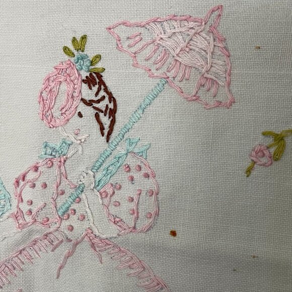 Vintage 3 piece Doily Set Embroidered Ladies - Picture 3 of 10